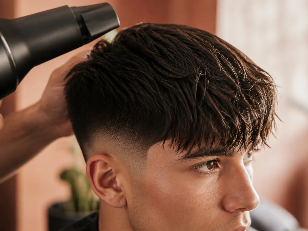 A fringe being dried forward above a faded side