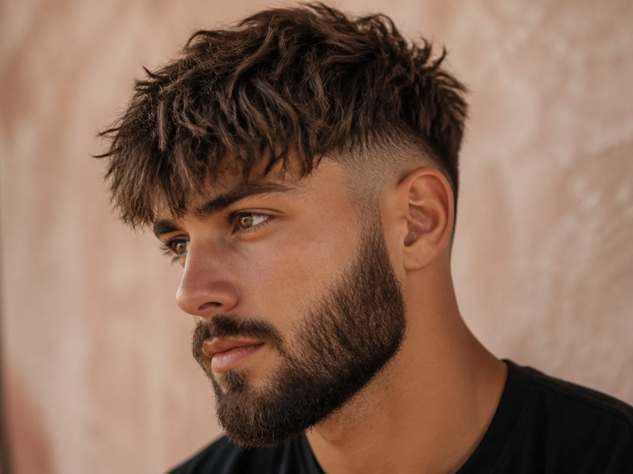 A fringe worn above a full beard
