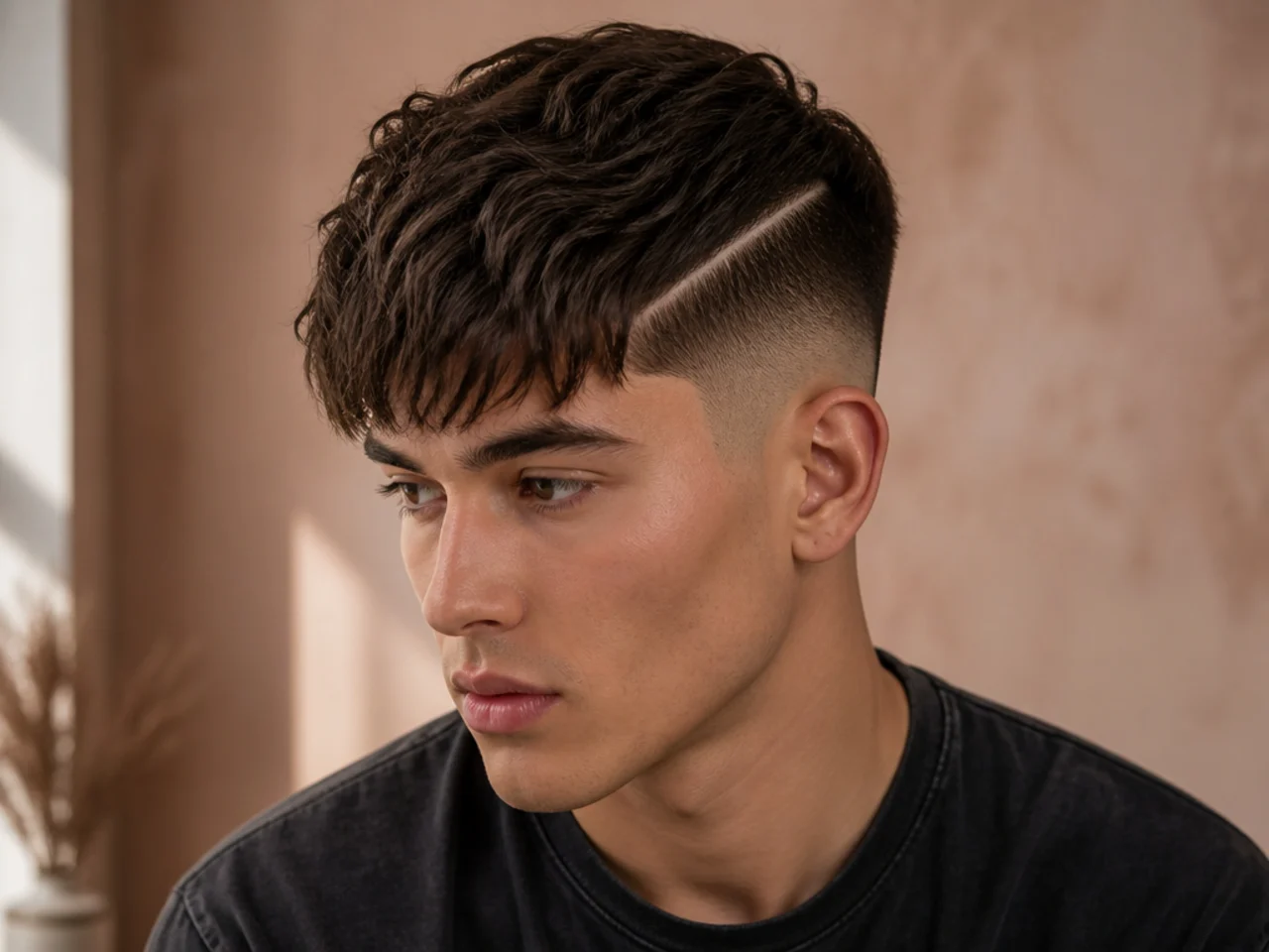 A fringe with a shaved hard part