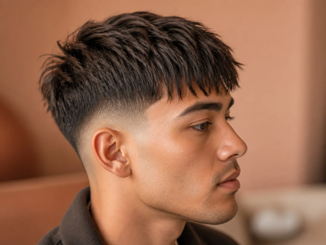 A piecey crop fringe separated at the tips