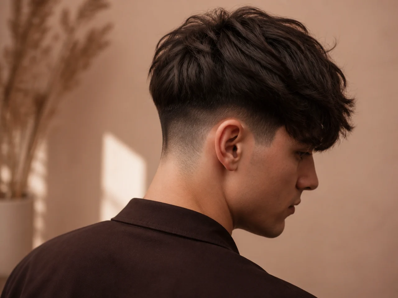 A long fringe swept across the forehead
