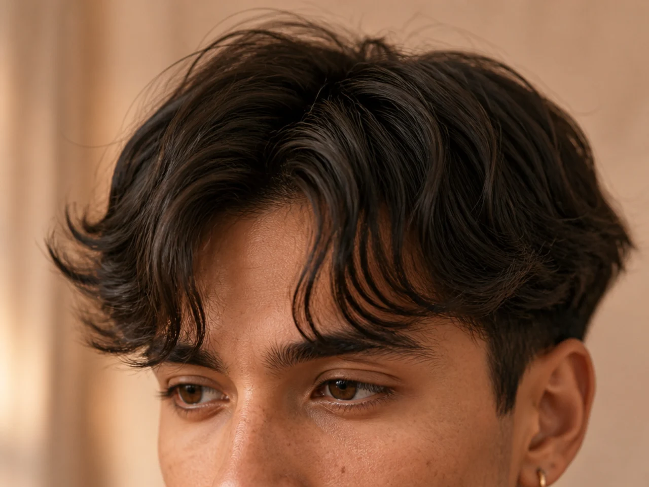 A curtain fringe parted in the centre