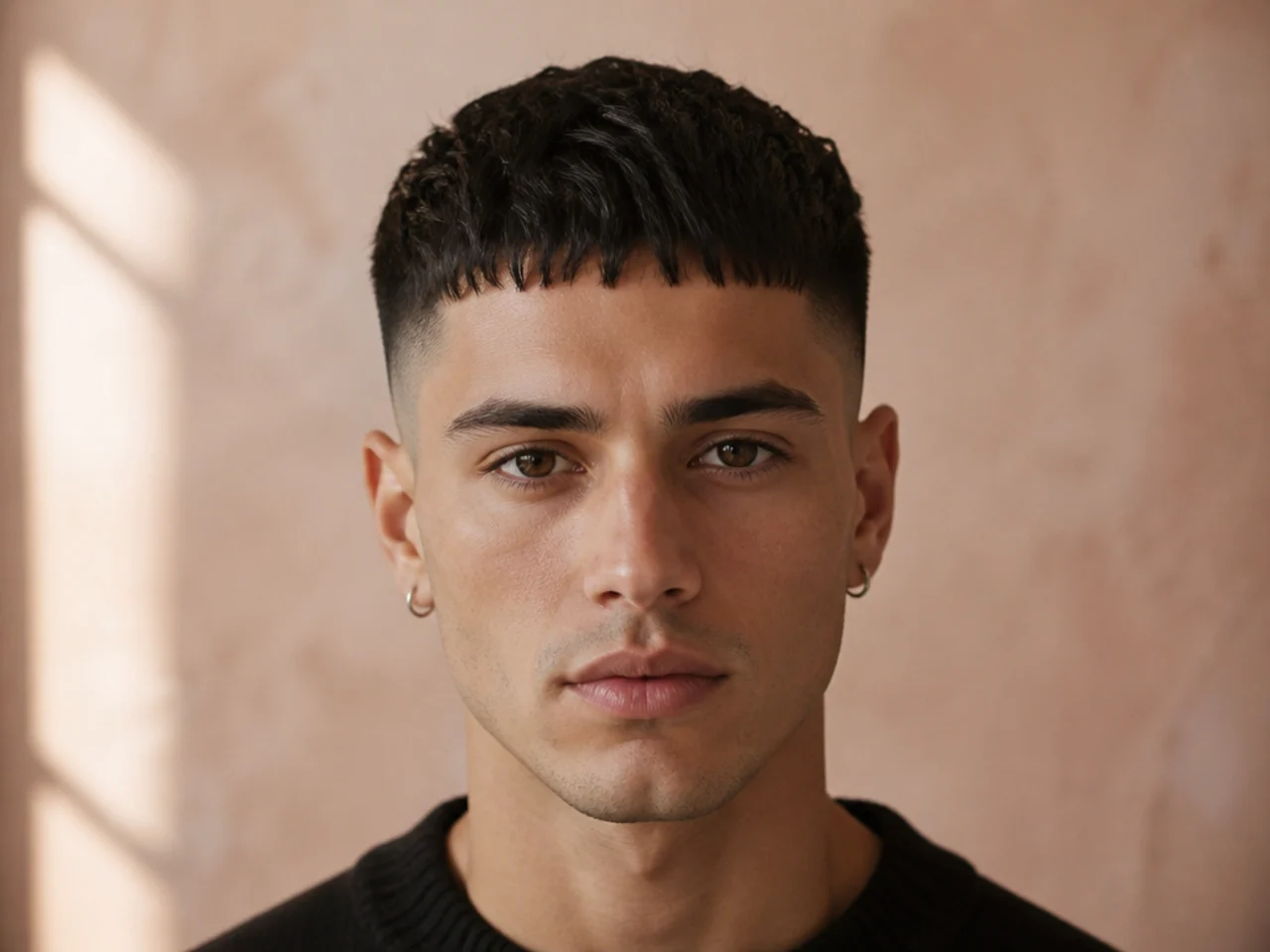 A very short micro fringe above the forehead
