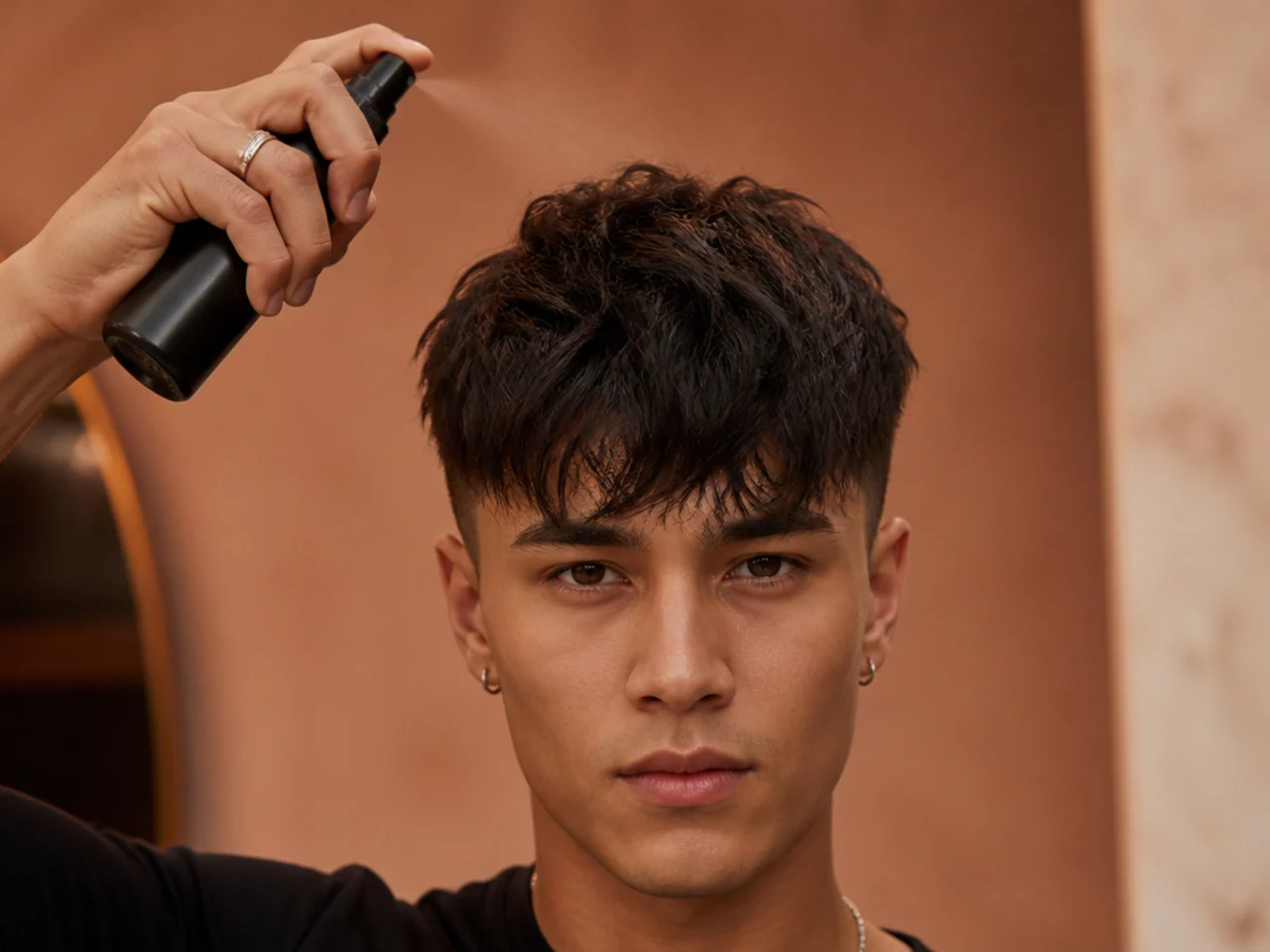 Sea salt spray being applied to the roots of a fringe