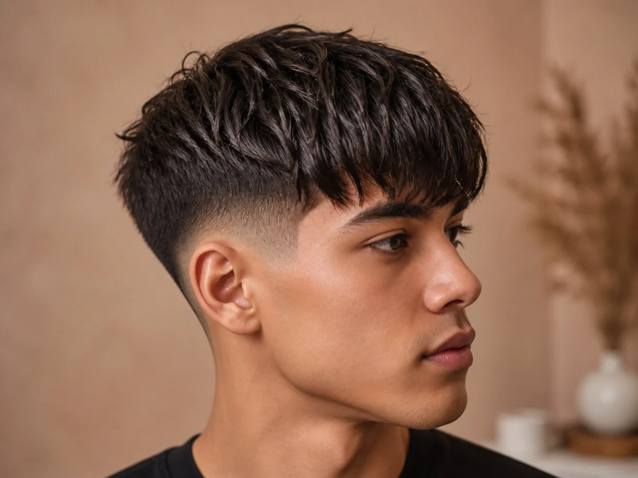 Styling cream applied to the mid-lengths of a fringe