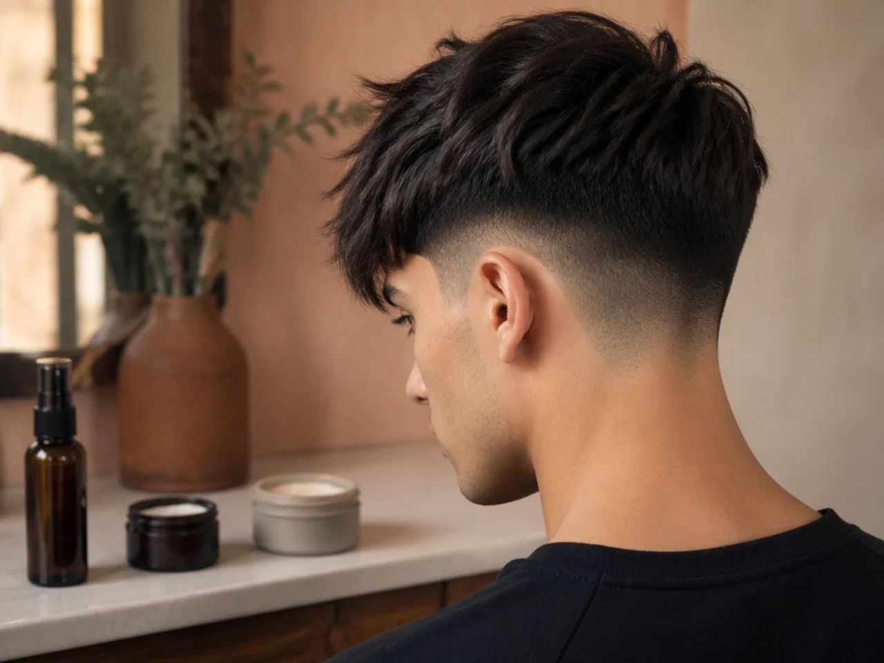 Matte clay, cream and salt spray laid out on a counter