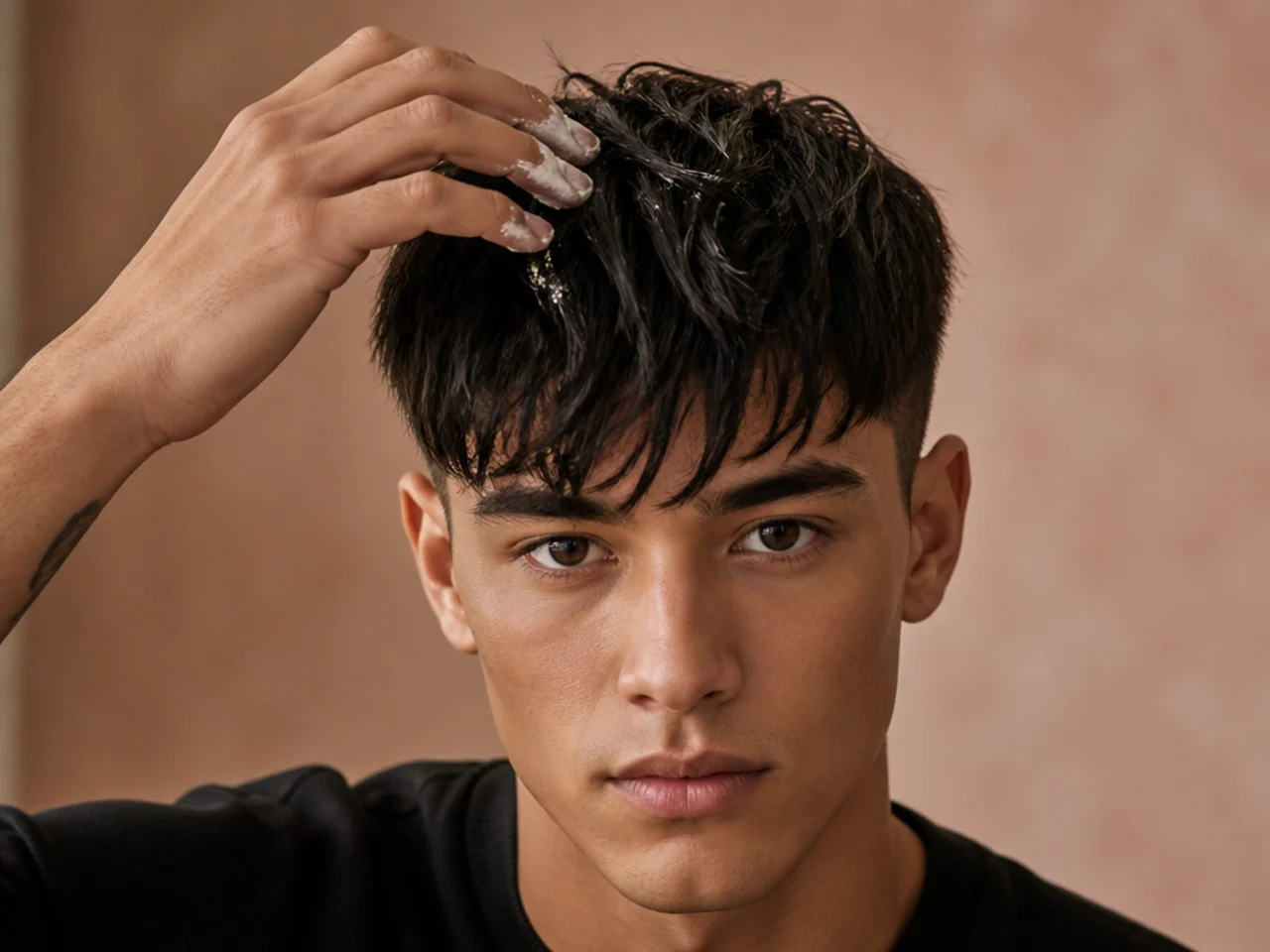 Product being applied to an already dry fringe