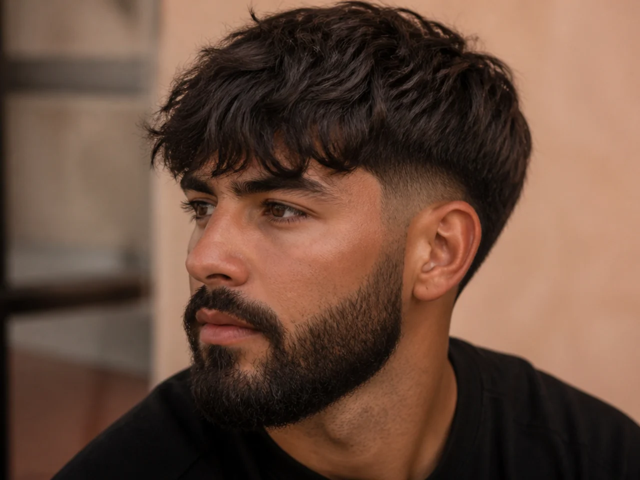 A fringe worn with a full beard