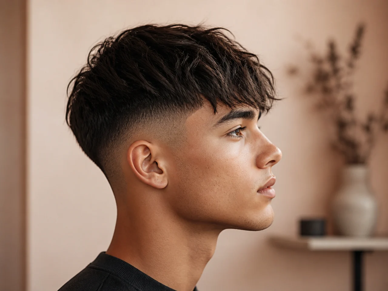 A fringe styled with sea salt spray for lift