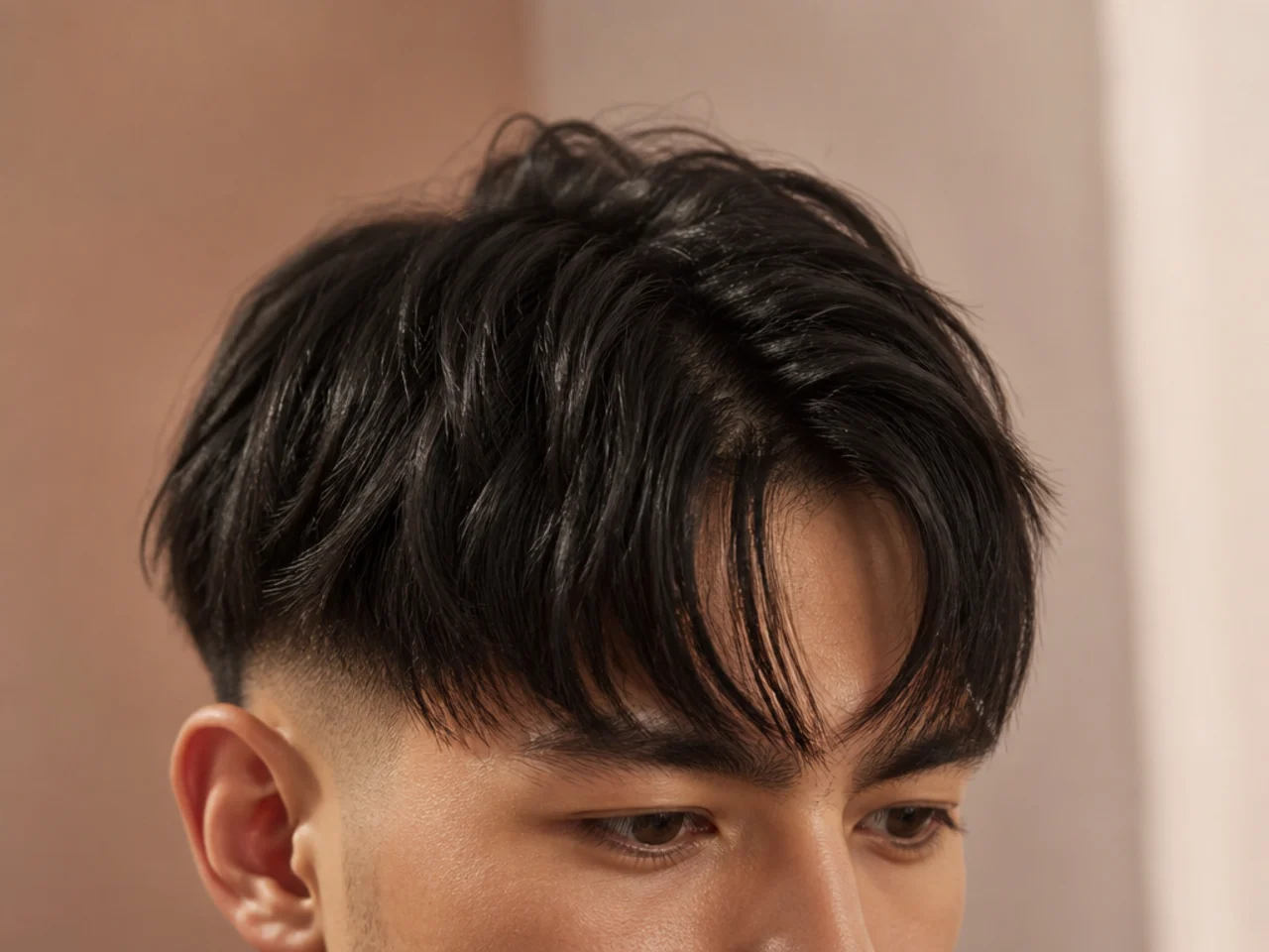 A middle-parted fringe with an uneven split