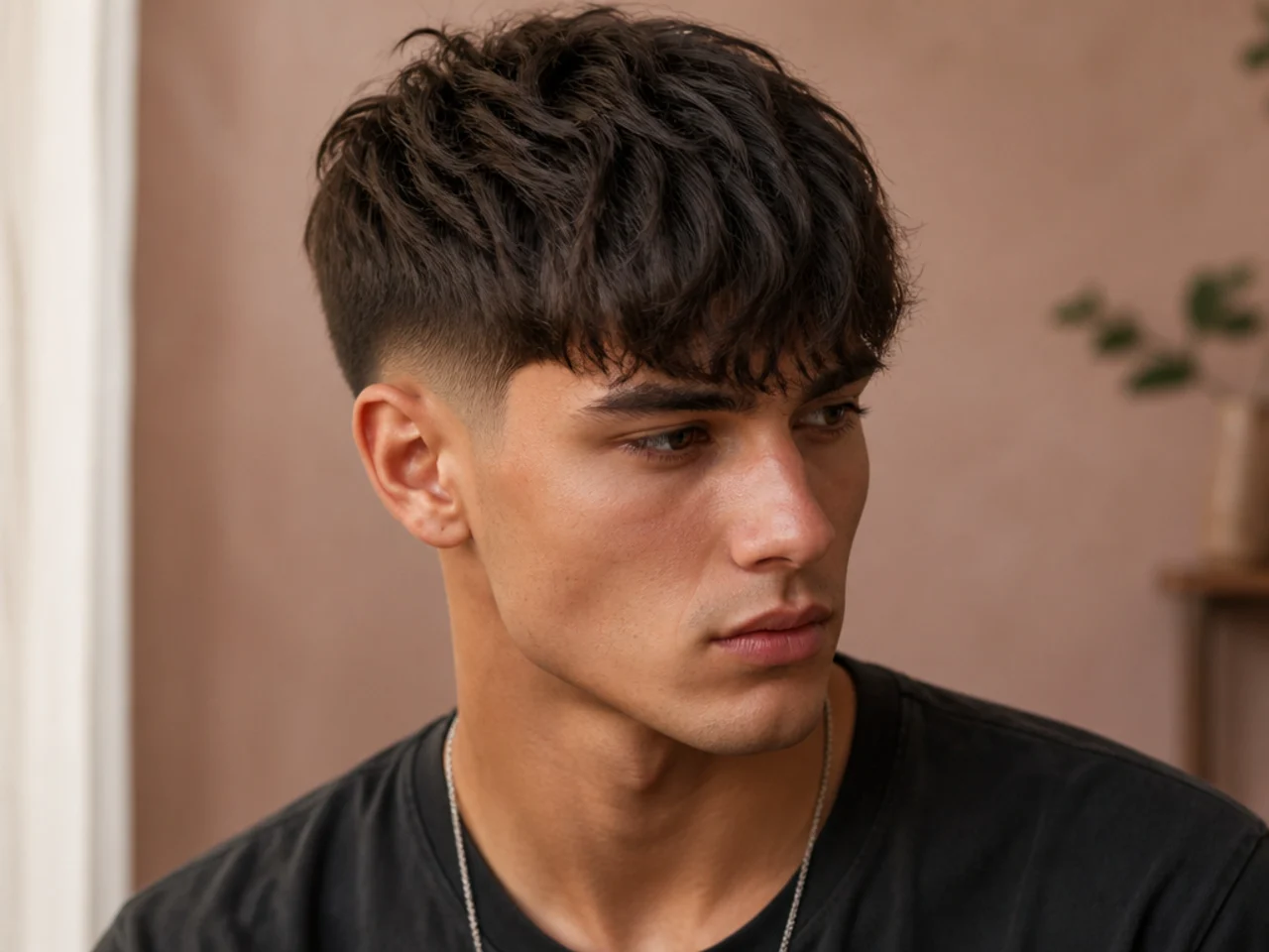 Three-quarter view of a textured fringe