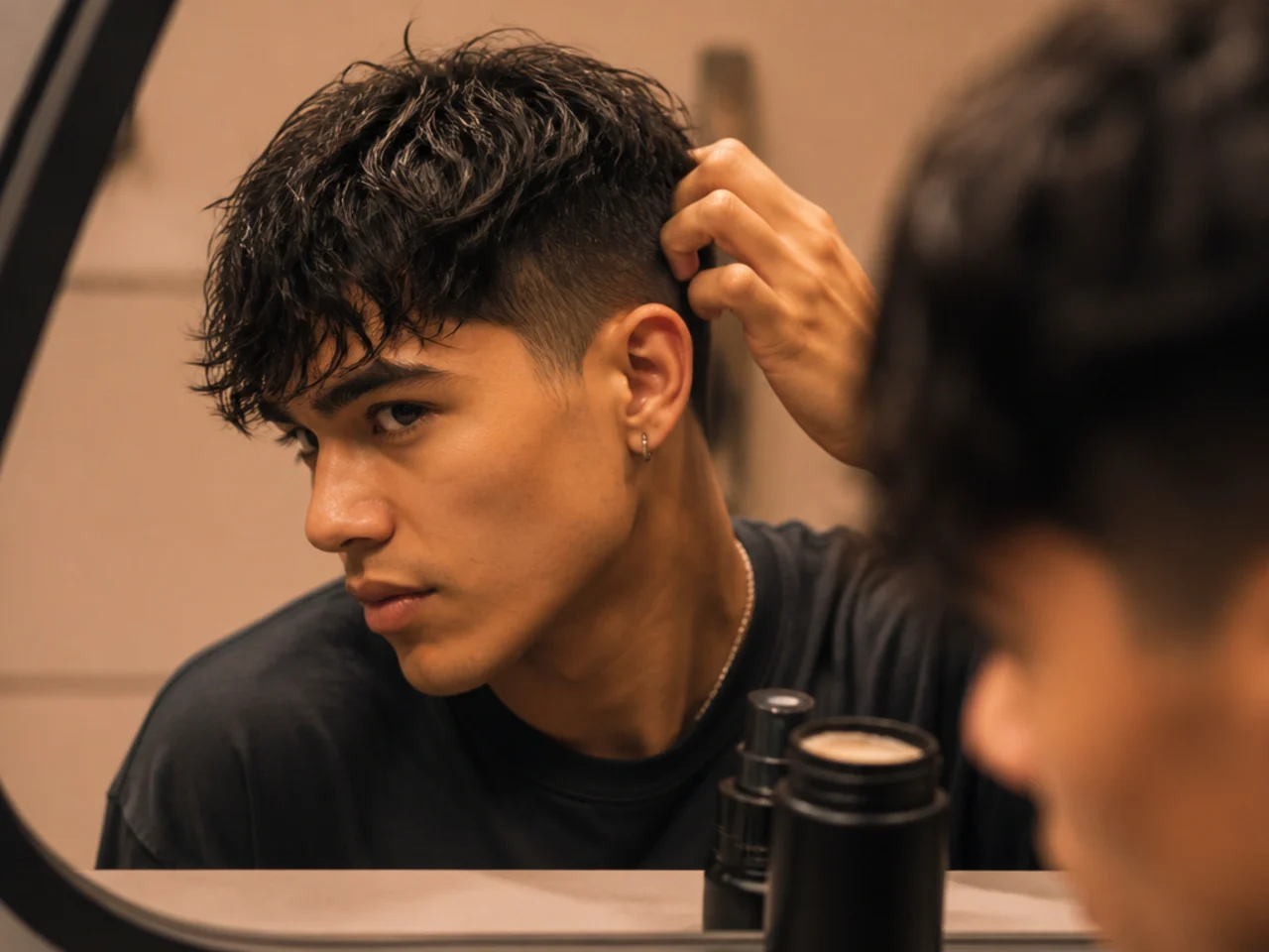 Clay and salt spray beside a mirror