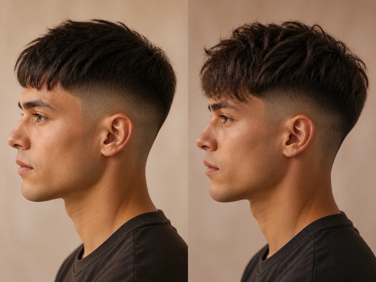 The same fringe photographed at week one and week three