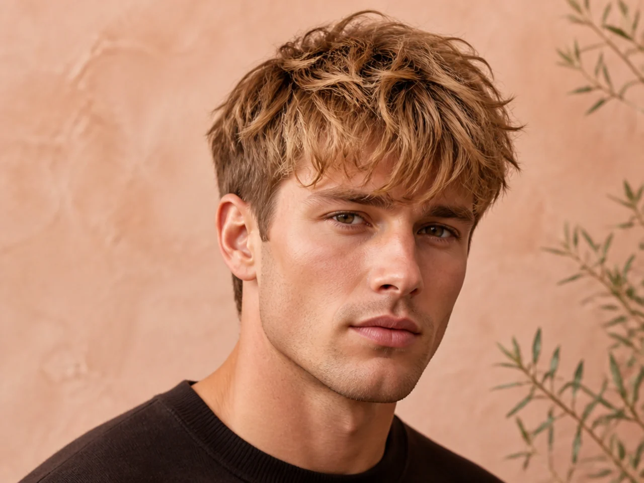 Warm blonde fringe with fluffy natural texture and soft rooted color