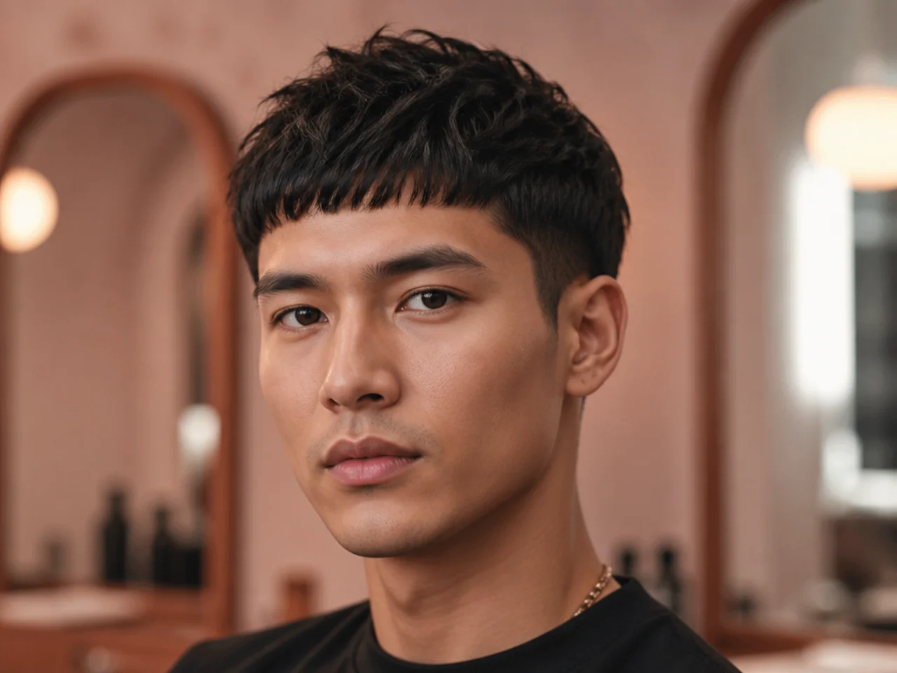 Editorial cropped fringe with sharp defined pieces and photography-ready shape