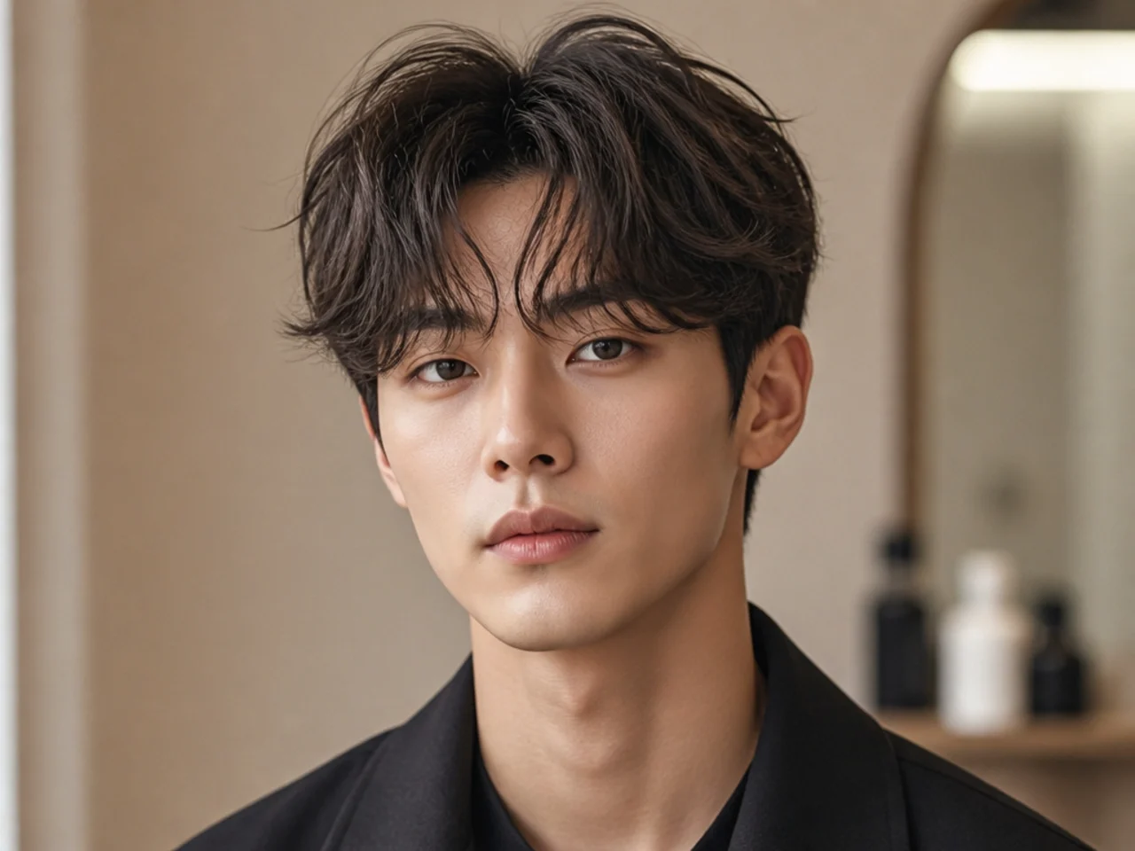 Fluffy K-style fringe with soft forward volume and Korean-inspired shape