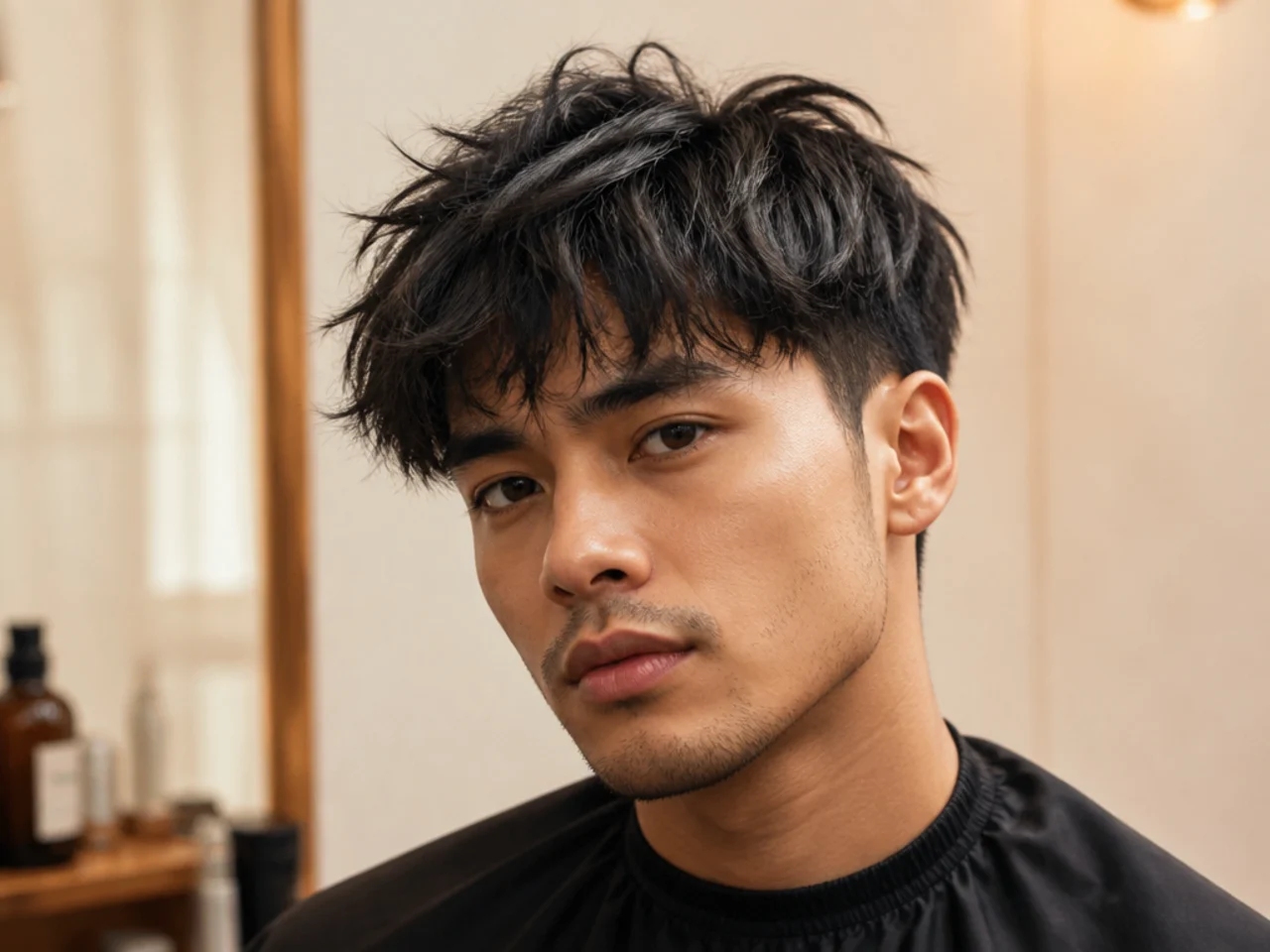 How do you style a messy fringe hairstyle for men?