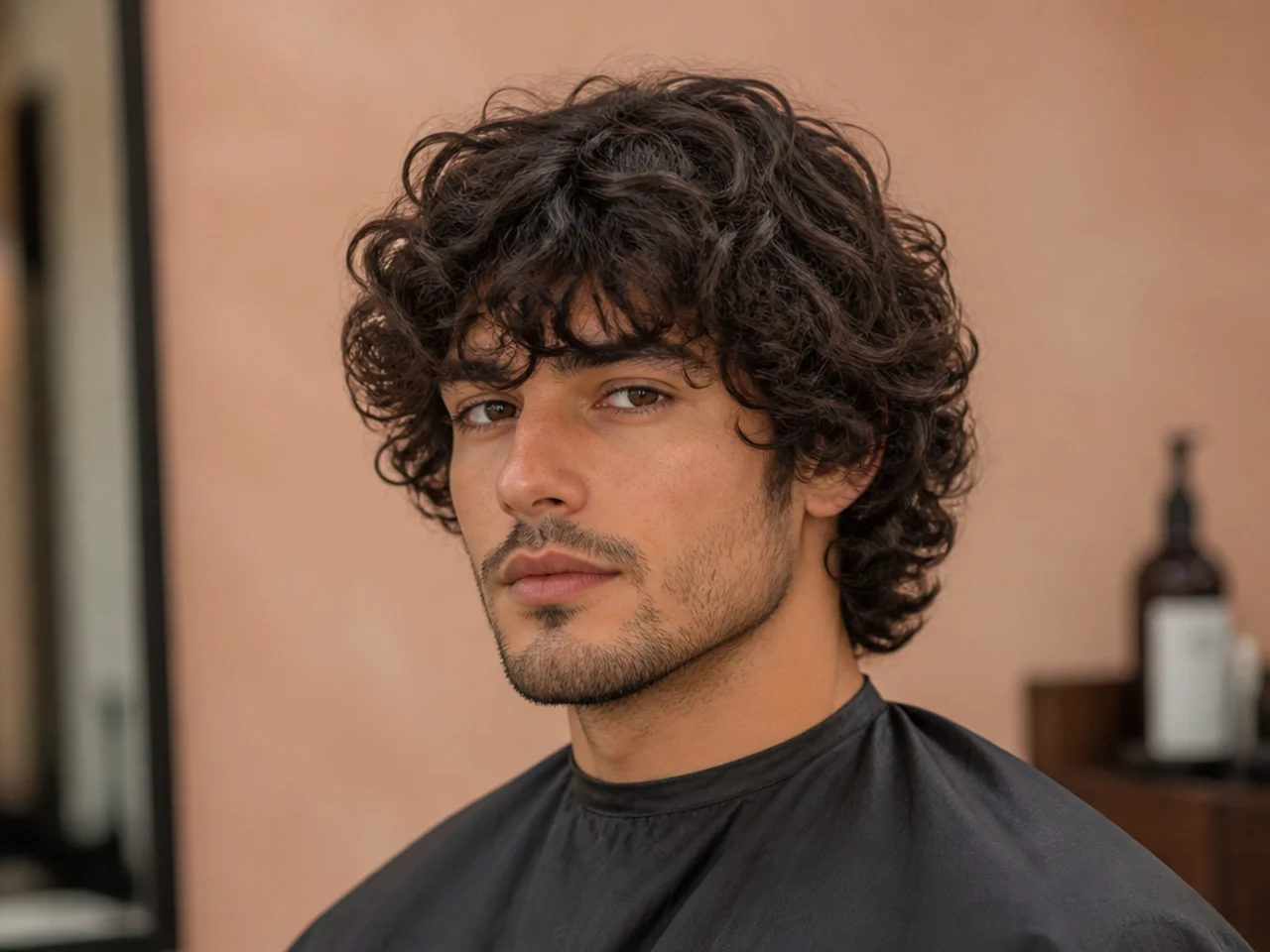 Long curly fringe hairstyle with volume and soft round shape