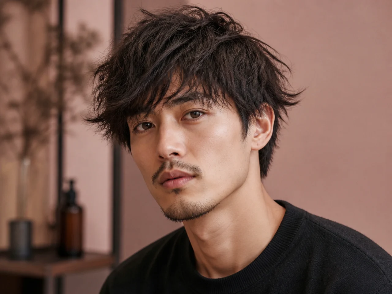 Messy fringe haircut with tousled bangs and relaxed texture
