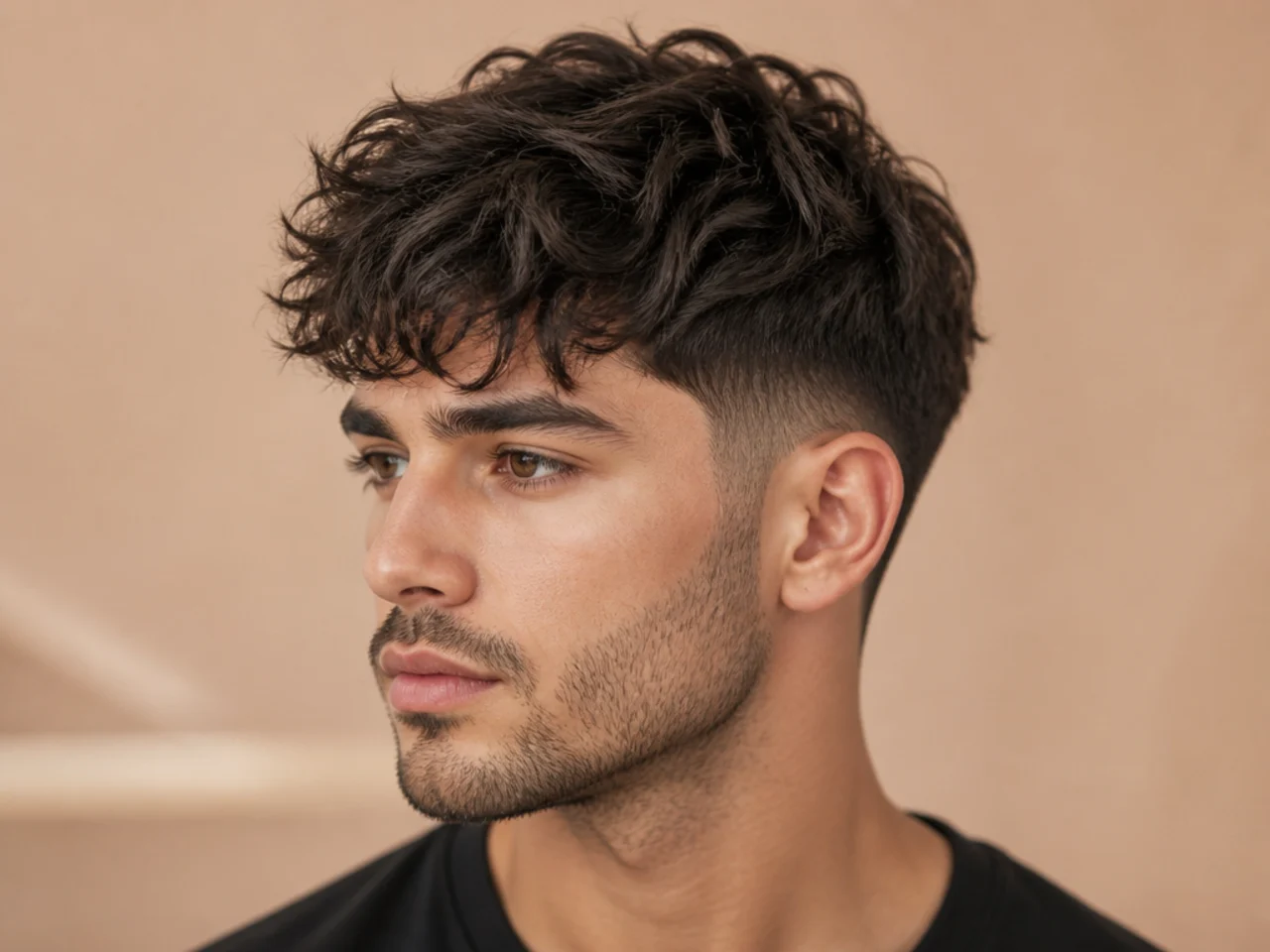 Mid taper textured fringe with clean fade and bold volume on top