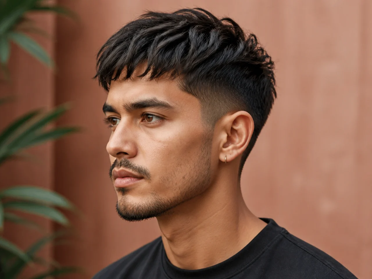 Textured short fringe with sharp layers and low-maintenance shape