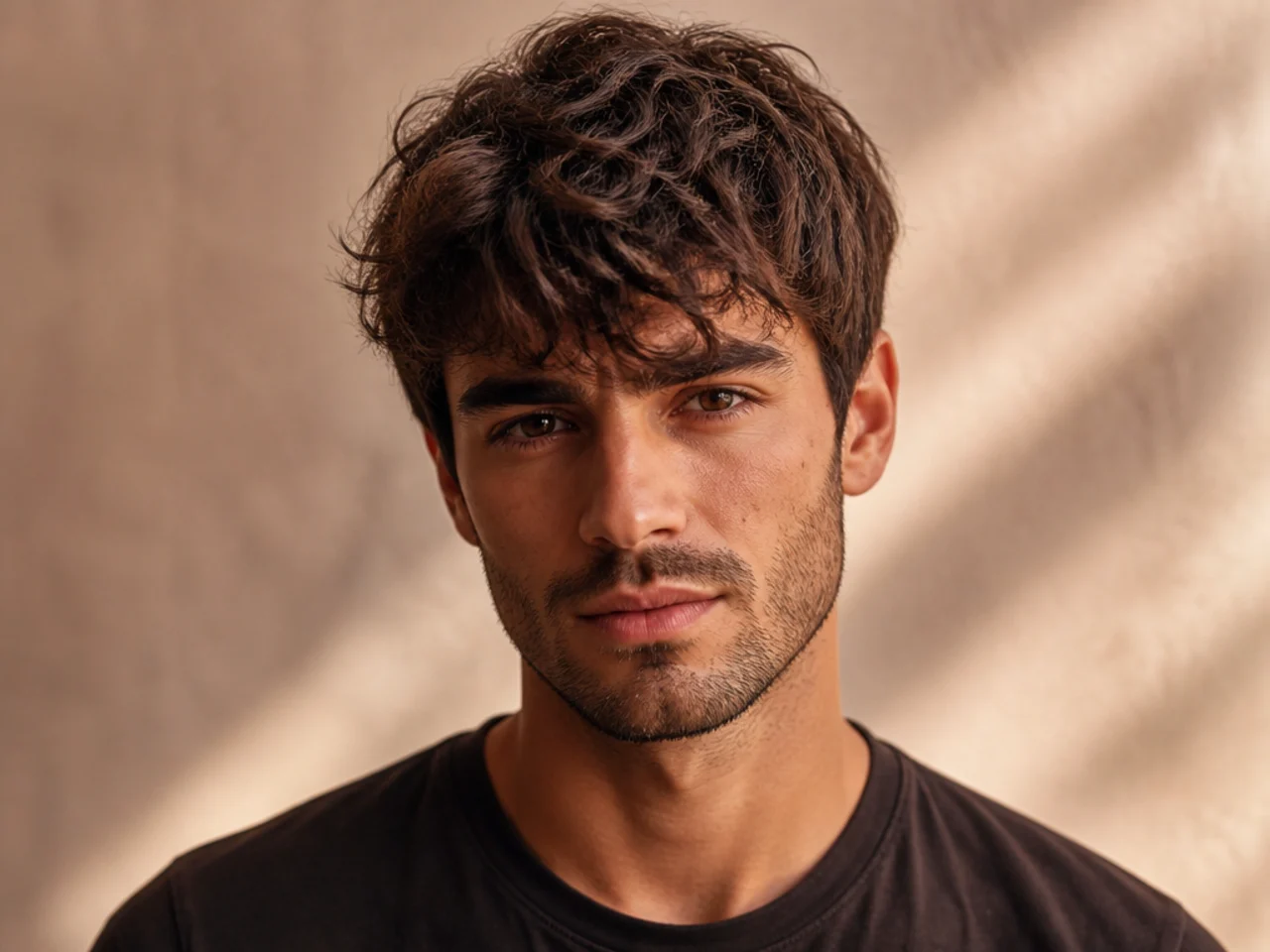 Tousled fringe haircut with relaxed texture and messy layers