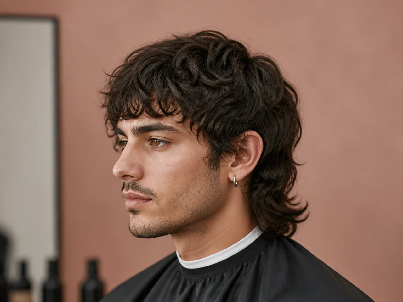 Wavy fringe mullet with beachy S-waves in the fringe and a three-inch wavy nape