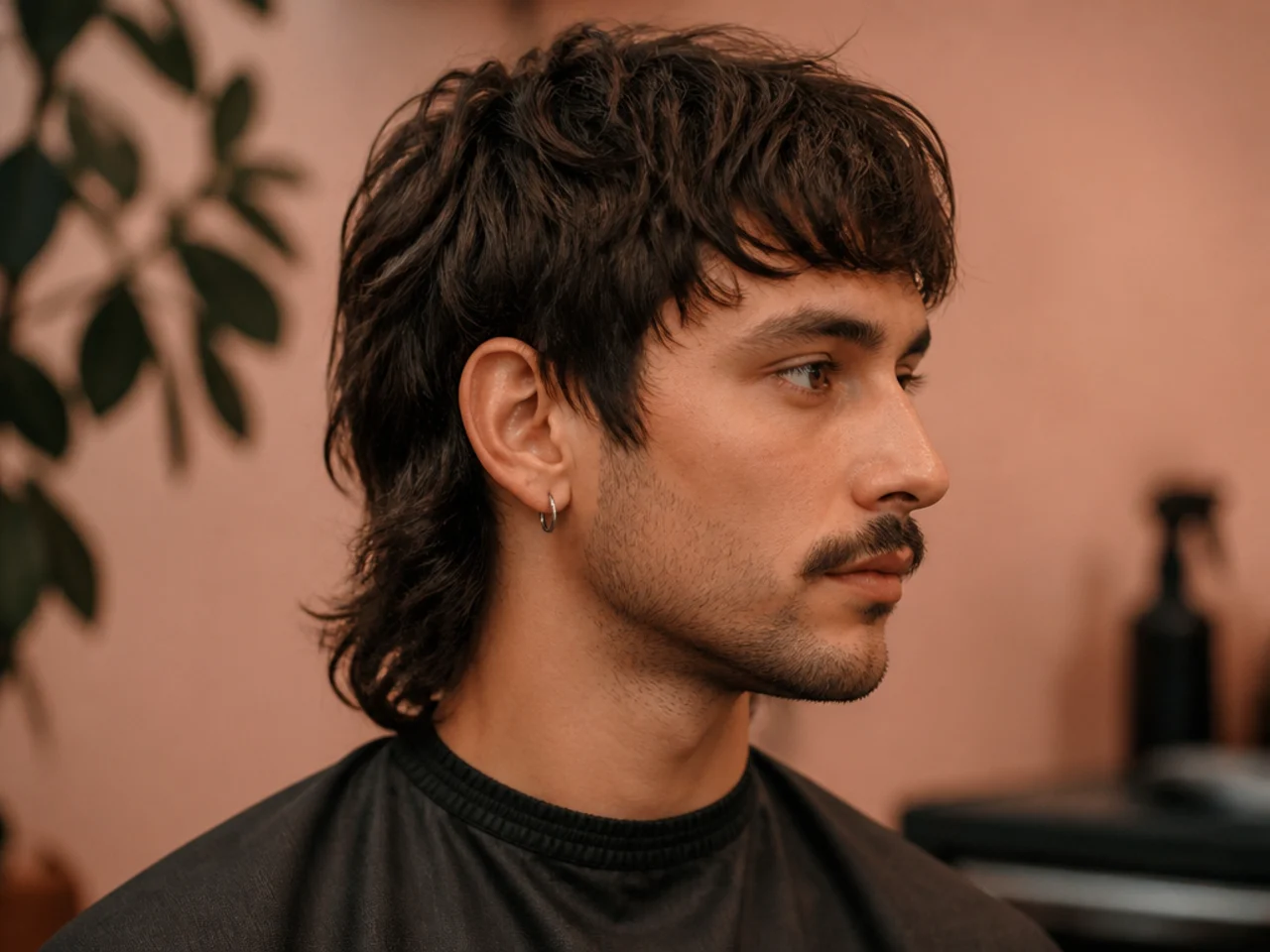 Grown-out fringe mullet with fringe past the eyes and a shoulder-touching wavy layered back