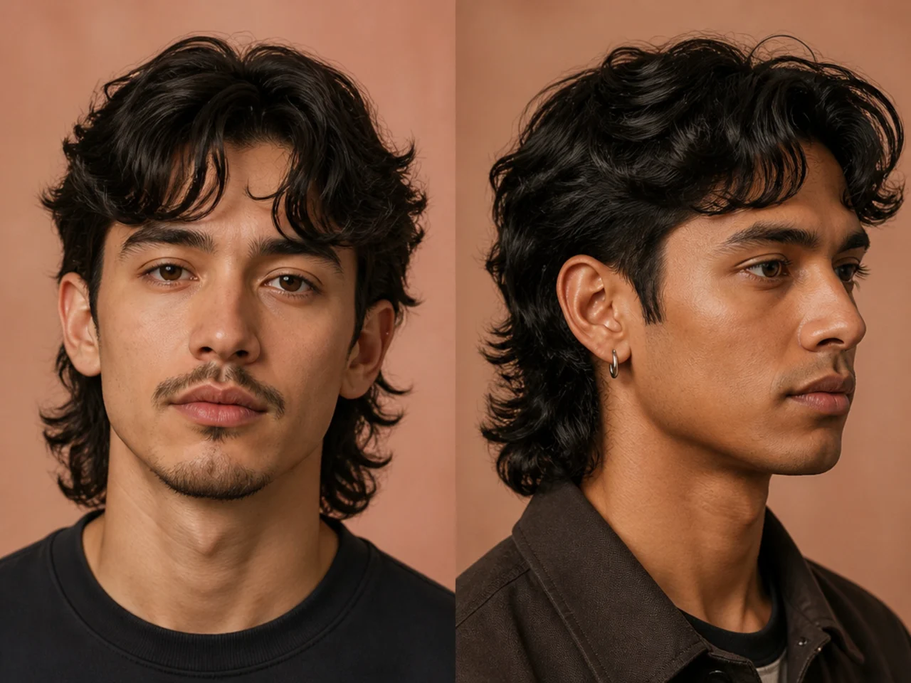 Comma fringe mullet with a curved comma-hook fringe over one brow and a two-inch layered nape on straight hair