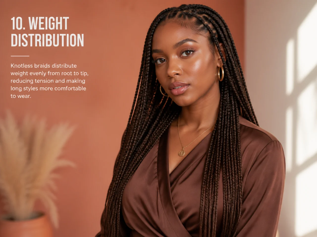 Long knotless braids showing how weight spreads along the braid length