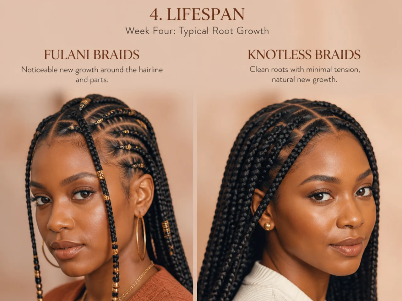 Braids at week four showing the amount of root growth typical at that stage