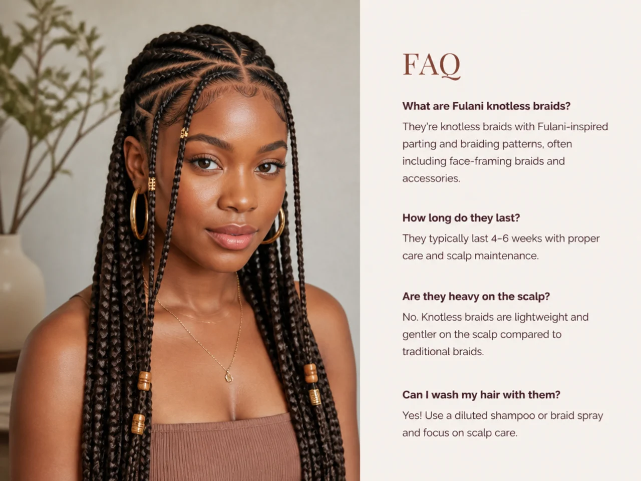 Finished knotless Fulani braids photographed from the front