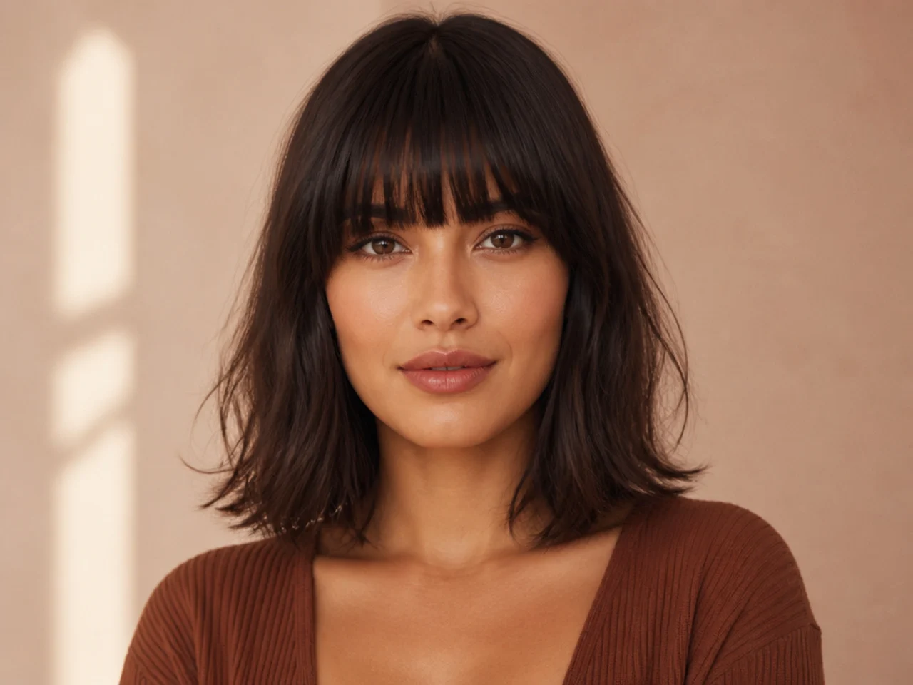 A full fringe on a long bob