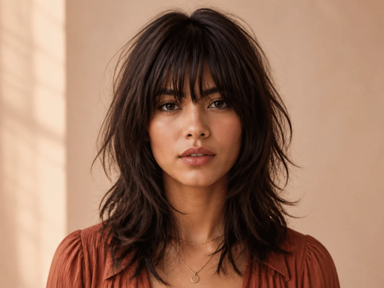 Full bangs cut into a shag