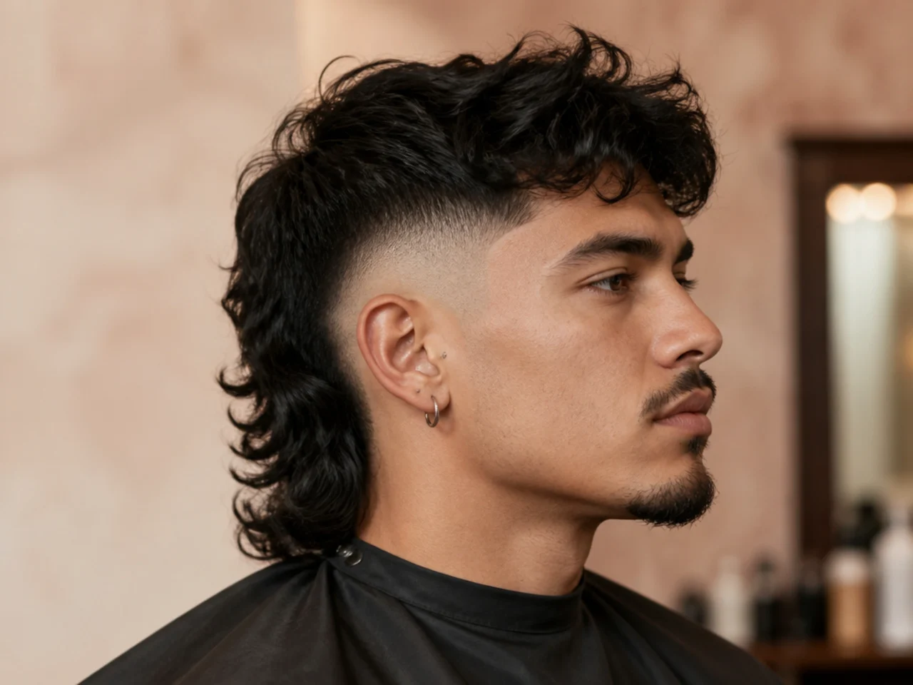Full mullet with high skin fade and dramatic length differential at the back