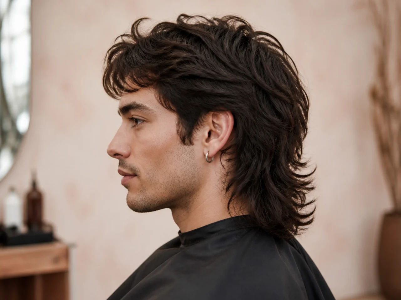 Long full mullet with shoulder-length nape and full-length layered top
