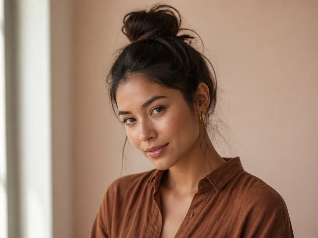 A high bun on day-four hair after dry shampoo