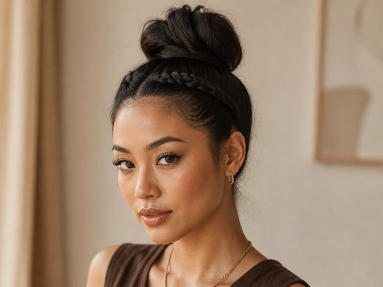 A bun with the hairline braided