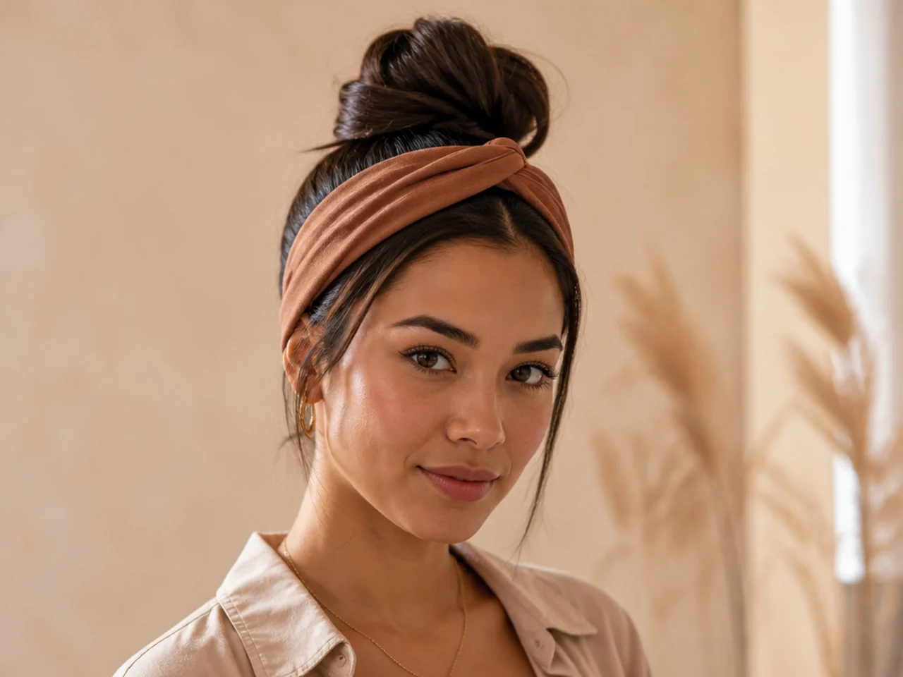 A bun worn with a wide headband