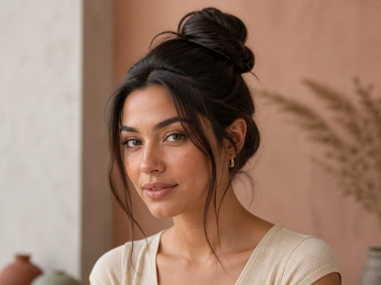 A twisted rope coiled into a bun on day-two hair