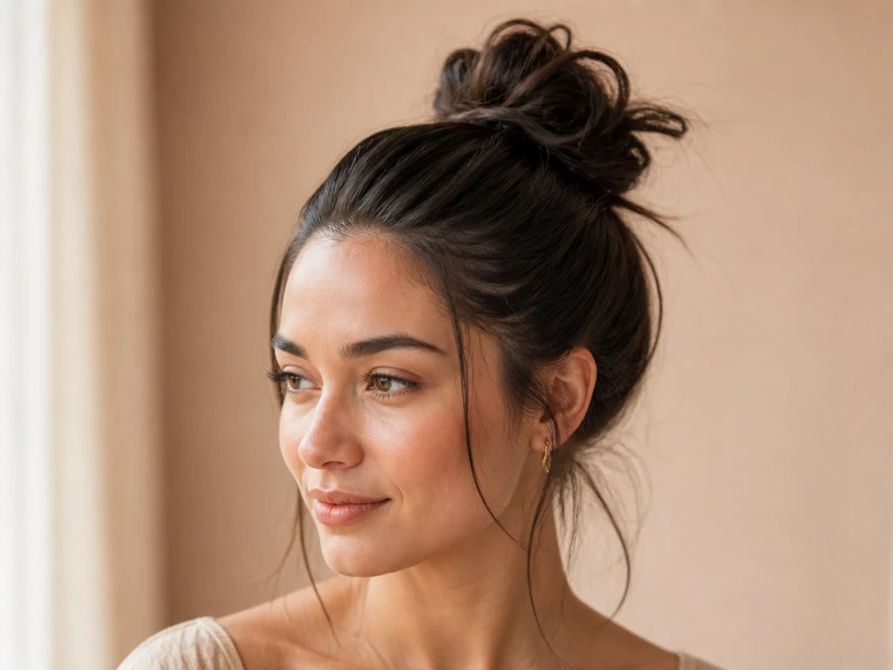Three-quarter view of a finished textured bun