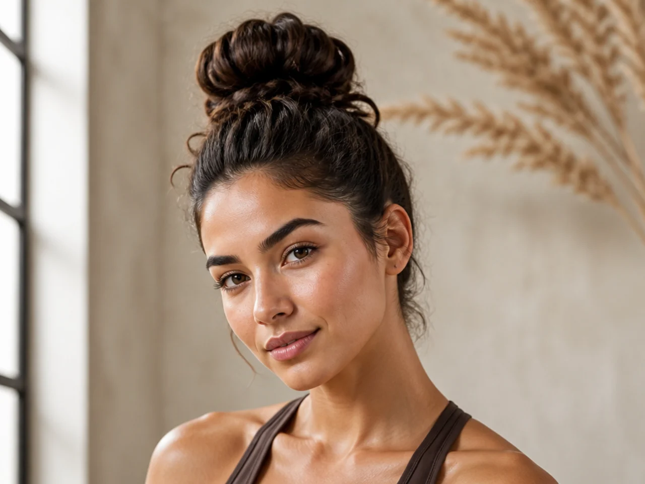 A high twisted gym bun
