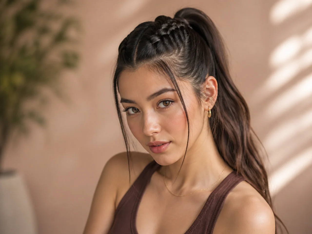 A braid from the crown into a ponytail