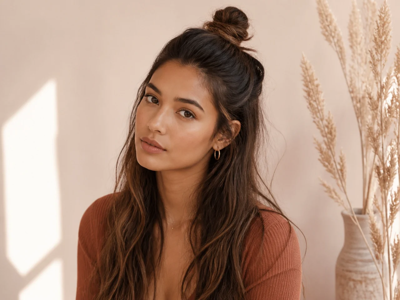 A small top knot with length left down