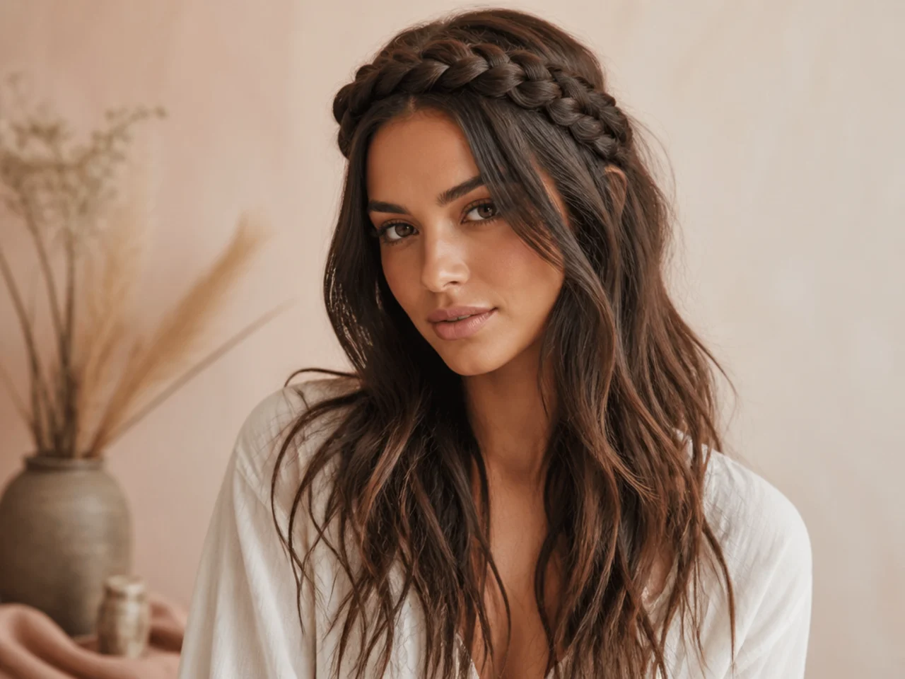 A braided crown with the length left loose