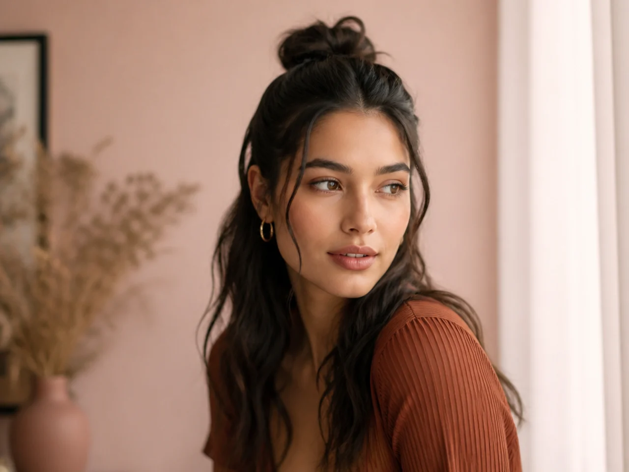 Three-quarter view of a finished long-hair style