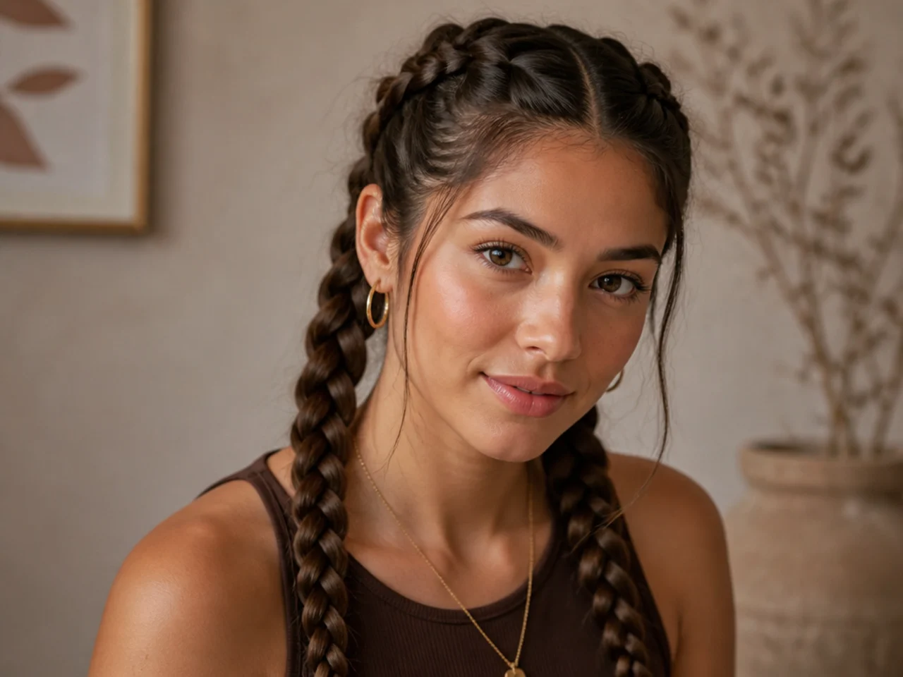 Two Dutch braids from the hairline