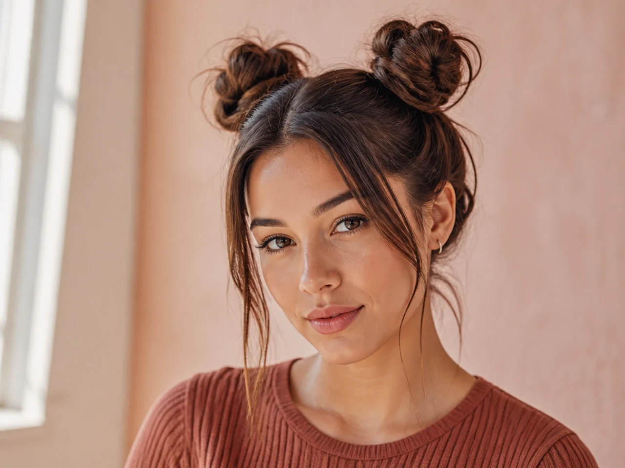 Two high space buns