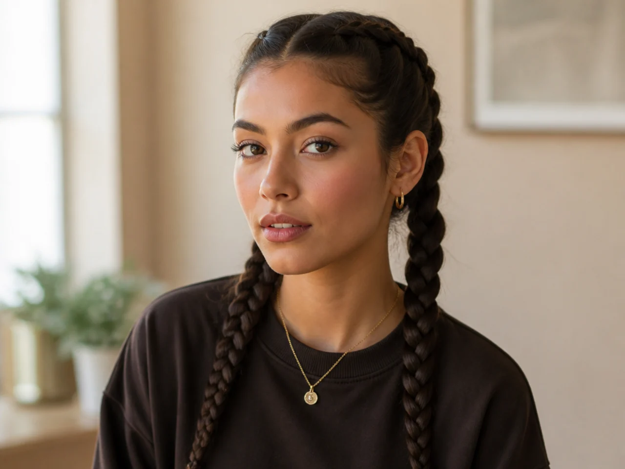Two tight Dutch boxer braids
