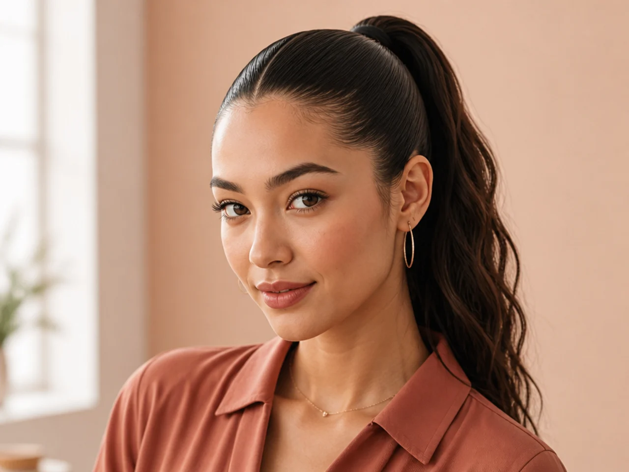 A sleek high ponytail